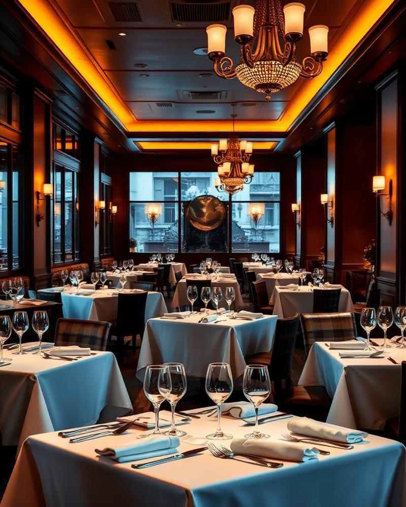 Interior de restaurante de alta cocina con iluminación cálida